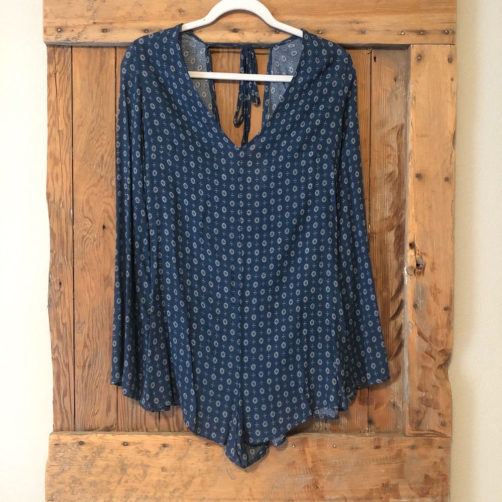 Honey Punch Navy Long Sleeve Romper